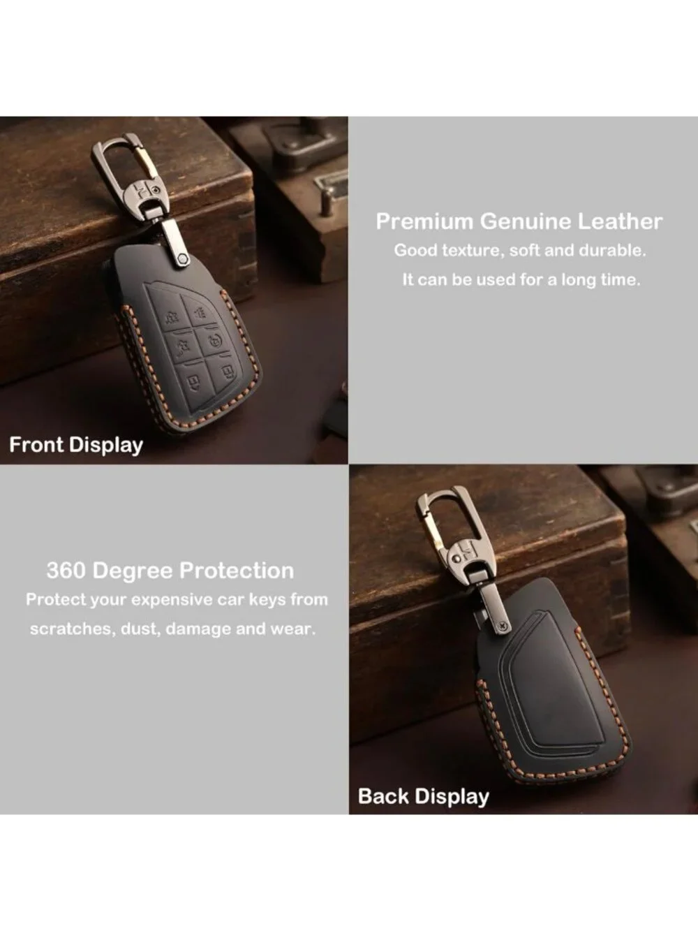 Stylish Leather Key Fob Cover - Retro Protection Case for Chevy & GMC (Black, 6